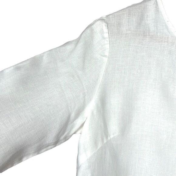 EDWARD Irish Linen White Embroidered Top Blouse Tunic 3/4 Sleeves Tie Neck sz S - Picture 3 of 13